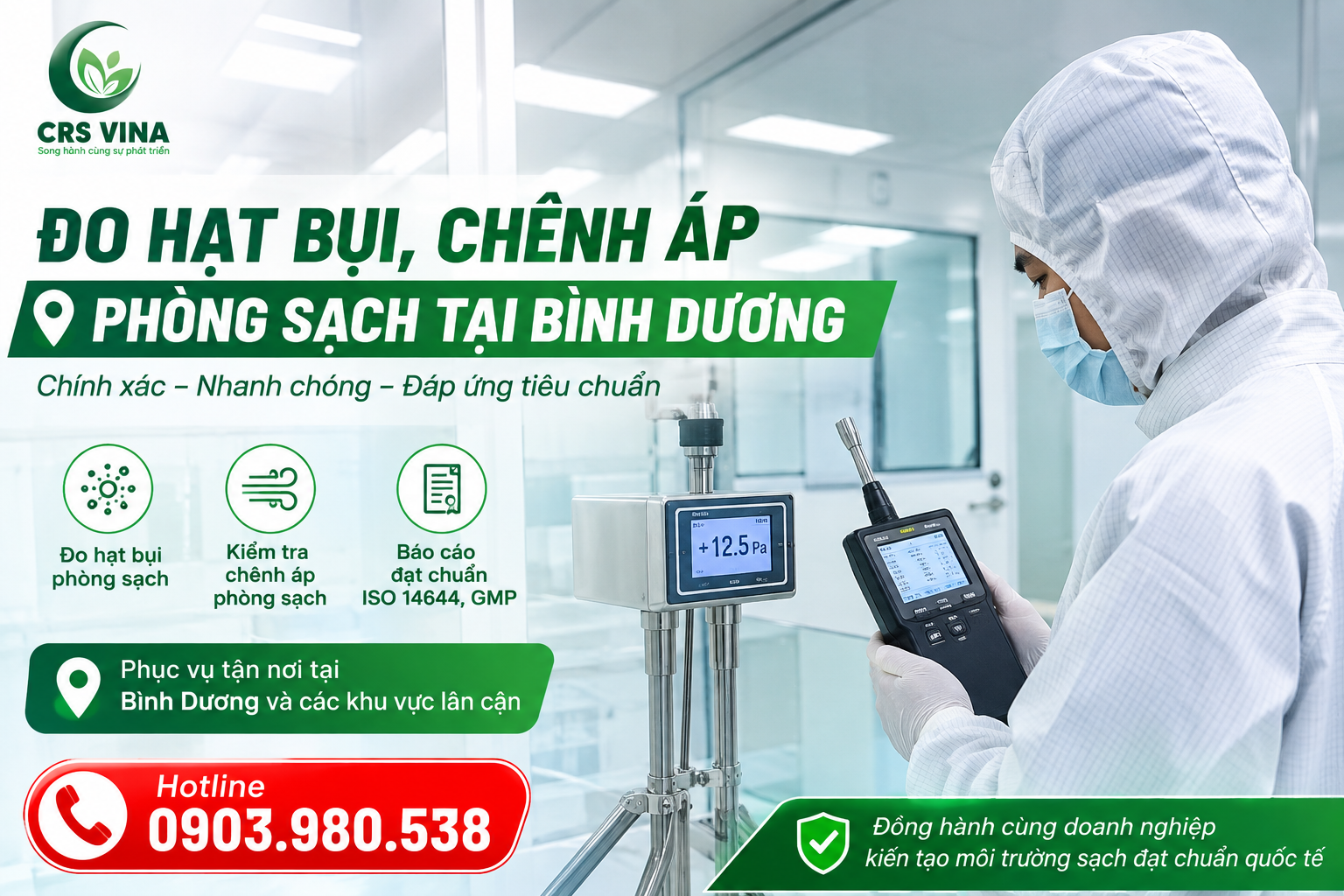 Đo hạt bụi, chênh áp phòng sạch tại Bình Dương
