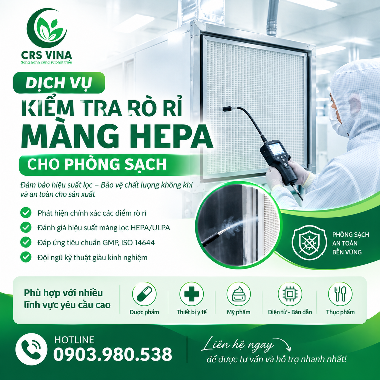 Dịch vụ kiểm tra rò rỉ màng HEPA cho phòng sạch